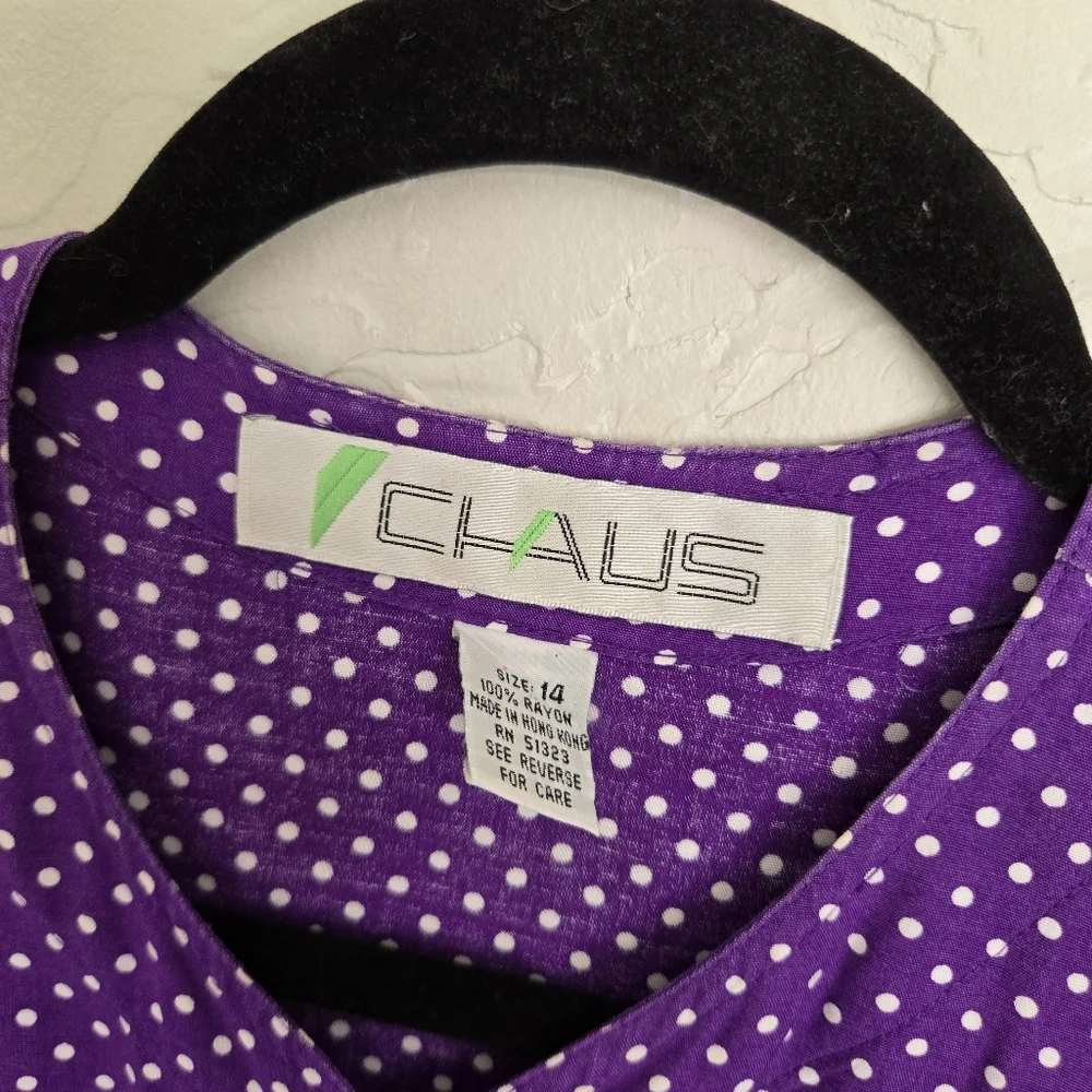 Vintage Chaus Polka Dot Button Up Tied Purple Top, L - Picture 8 of 9
